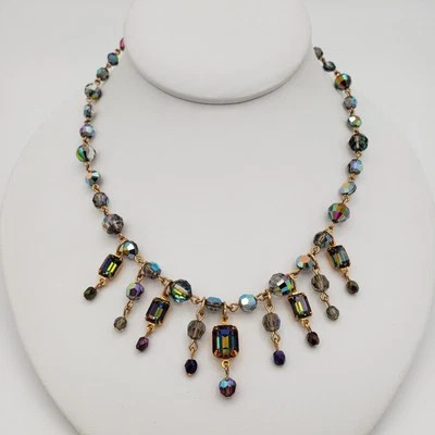 Kirks Folly Facetted Purple AB Crystal Necklace Gold Tone 20" Retired - Image 1 of 4