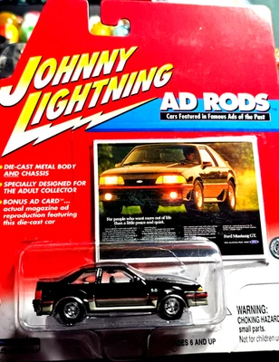 MOC Johnny Lightning Ad Rods 1988 Ford Mustang 5.0 Black on Black - Image 1 of 4