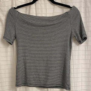 Tres bien top vintage nero bianco spalle scoperte righe media donna elasticizzato - Foto 1 di 2