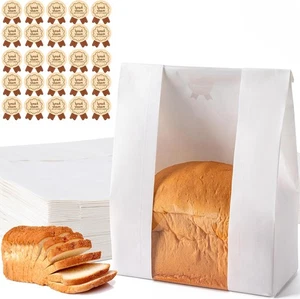 25PCS Paper Bread Bags Large Sourdough Bakery Storage w/ Window Labels White - Picture 1 of 5