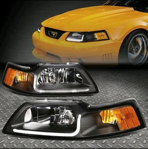 [LED DRL] 1999-2004 FORD MUSTANG PAIR HEADLIGHTS [PASSENGER LED NOT WORKING] - Picture 1 of 5