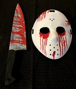 Jason Voorhees blutige Hockey Maske Messer Kombi Halloween Kostüm Horror Grusel - Bild 1 von 3