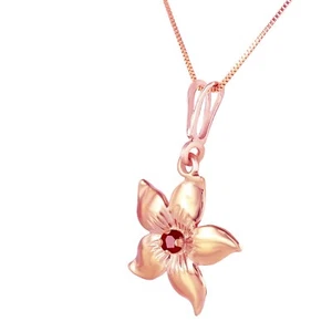 14K. SOLID GOLD FLOWER NECKLACE WITH NATURAL RUBY (Rose Gold) - Picture 1 of 6