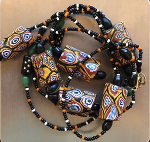 Antique Art Deco Venetian Millefiori African Trade Beads Glass Necklace Flapper - Picture 1 of 12