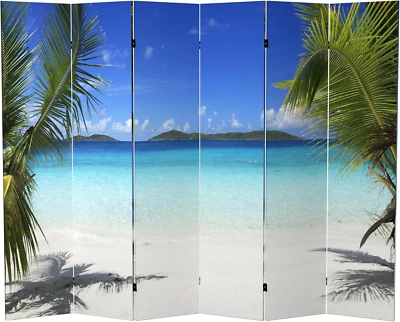 6 pies Divisor de habitación alto de lona oceánica de doble cara 6 paneles, azul Foto 1 de 4