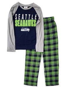NFL Boys Blue & Green Seattle Seahawks Plaid Football Pajamas Set XXL 18 - Picture 1 of 2