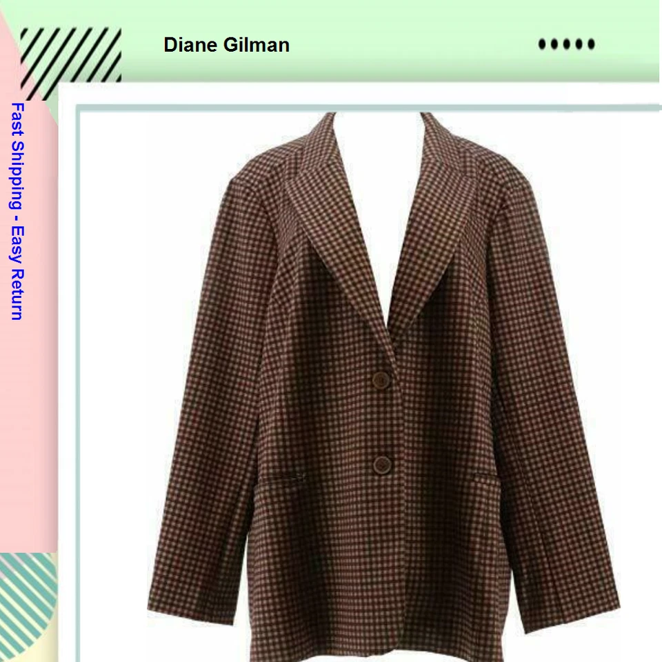 Dg2 Diane Gilman Ponte Knit BOYFRIEND Blazer Mushroom Plaid [3X] - Image 1 of 1