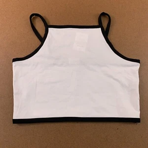 Cotton On Womens Medium White Black Trim Billi High Neck Cropped Tank Top NWT - Picture 1 of 7
