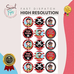 15X 2" PIRATES ROUND EDIBLE BIRTHDAY CUPCAKE TOPPERS - Picture 1 of 1