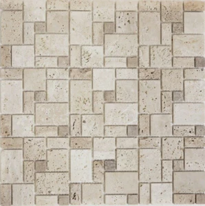 Mosaico de travertino piedra natural beige espejo de azulejos pared baño 43-1212-15 |1 estera - Imagen 1 de 8