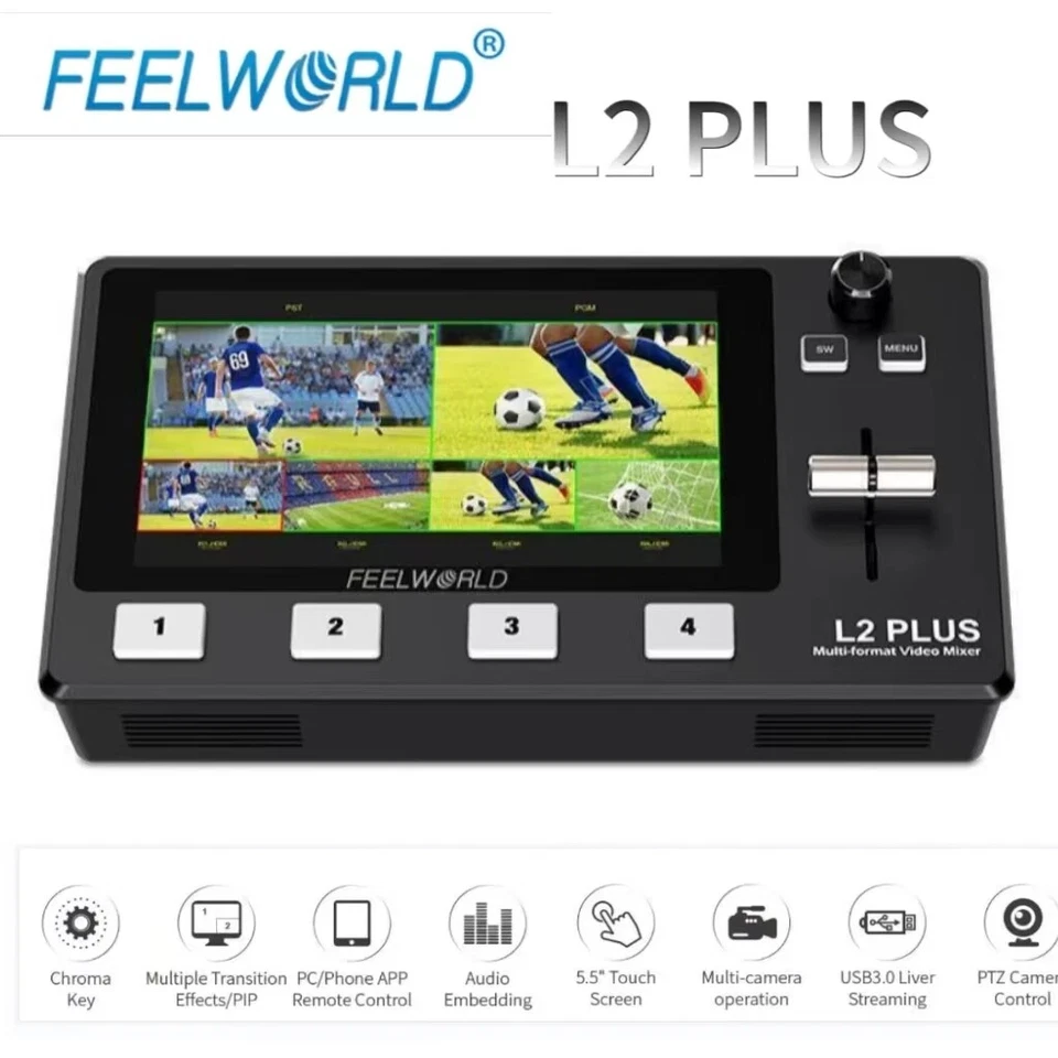 FEELWORLD L2 PLUS Multi-Camera Video Mixer Switcher 5.5inch LCD Touch Screen PTZ - Image 1 of 4