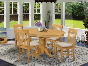 5pc oval dinette kitchen dining set table with 4 padded seat chairs in light oak - Picture 1 of 12