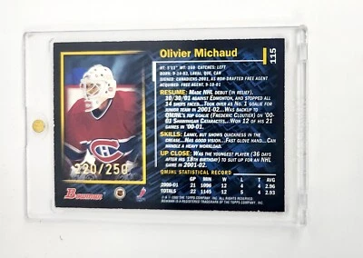 GOLD #/250 ROOKIE 2001-02 Bowman YoungStars Olivier Michaud #115 CANADIENS NHL - Image 1 of 2