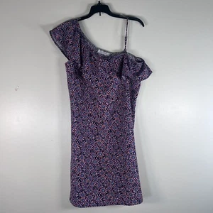 Promod Boutique Francaise Red Blue Floral Ruffle One Shoulder Shift Stretch 12 - Picture 1 of 10
