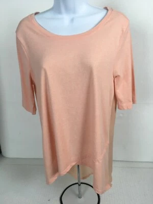 Cruel Womens Top Size M Peach Color Sheer Back Short Sleeves White Embroidery - Image 1 of 4