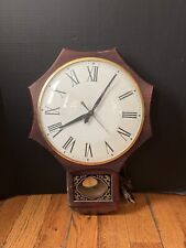 Vintage UNITED CLOCK CORP Electric Wood Wall Clock Convex Glass Pendulum #597