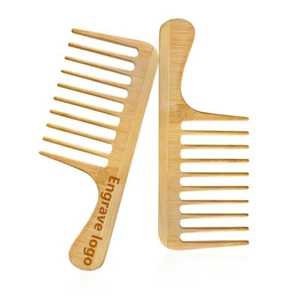 Personalizza logo - Pettini di bambù grandi pettine afro pettine massaggio denti larghi pettine barba capelli - Foto 1 di 9
