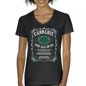 Cannabis For All Women's V-Neck T-shirt 420 Weed Pot Smoking Marijuana Tee - Picture 1 of 57