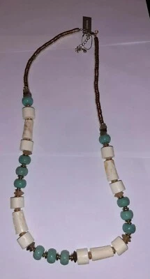 CHICO'S MINA Faux Turquoise, Cream and Gold Beads Statement Necklace  - Image 1 of 3