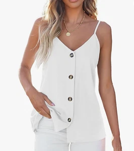 Women Button Down Tank Tops Loose Casual V Neck Strappy Summer Sleeveless Shirts - Picture 1 of 4