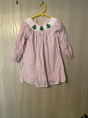 Smock Dress Girls Size 5 Christmas 100% Cotton - Image 1 of 3