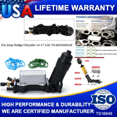 Conjunto adaptador de carcasa de filtro de refrigeración de aceite de motor para Chrysler 200 300 3.6 11-2016 Foto 1 de 4