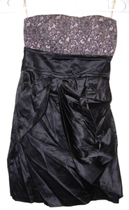 JUNIORS BLACK SATIN NUDE LACE TEEZEME COCKTAIL DRESS PARTY EVENING SIZE 3 30" - Picture 1 of 5