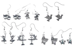 Animal Earrings Silver Birds Rabbits Cats Butterflies Fountain Women Girls Cute! - Picture 1 of 8