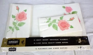 Juego de 12 manteles y servilletas de papel rosas rosadas superblandos de colección años 60 superblandos de Sorg - Imagen 1 de 9