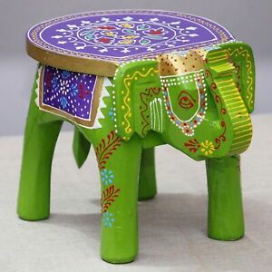 Handcrafted and Emboss Painted Colorful Wooden Elephant Stool-1 Pc