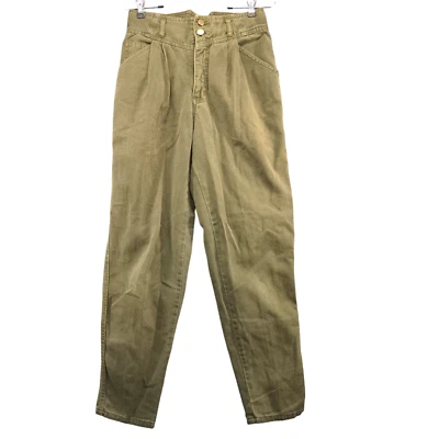 Pantalones para mujer MixIt verde talla 7/8 doble botón algodón lavado oscuro Foto 1 de 4