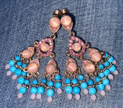 Pendientes Joan Rivers Multi-Piedra Tono Oro Rosa Araña Tornillo Clip - Boho Foto 1 de 4