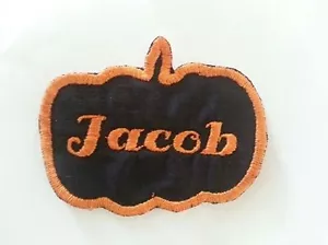 Halloween Pumpkin Custom Embroidered Name Patch Iron On Fabric Label - Picture 1 of 2