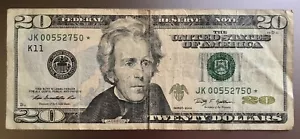 $20 Dollar Bill Star Note Series 2009: JK 00552750* - Picture 1 of 2