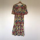 Go Softly Patio YELLOW Tulip Print Short Sleeve Crinkled Patio Dress Size Small 