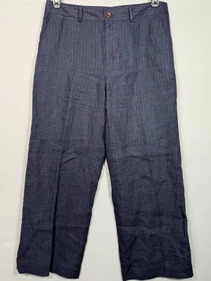 Lauren Ralph Lauren Pant Women Wide Leg 10 100% Linen Andover Navy Pinstriped - Image 1 of 4