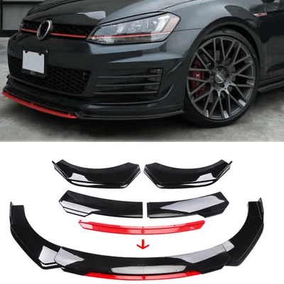 Front Bumper Lip Spoiler Splitter Body Kit Glossy Black Red For Volkswagen — 第 1/4 张图片