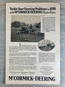 McCormick-Deering Tractor Farmall Farm Equipment 1930 Vintage Print Ad - Picture 1 of 1