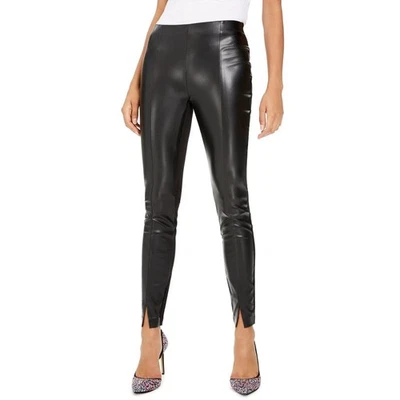 Bar III Womens M Deep Black Faux Leather Pull On Ankle Slit Pants NWT BF62 - Image 1 of 4