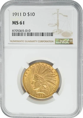 1911-D $10 Gold Indian MS61 NGC 950514-20 - Image 1 of 4