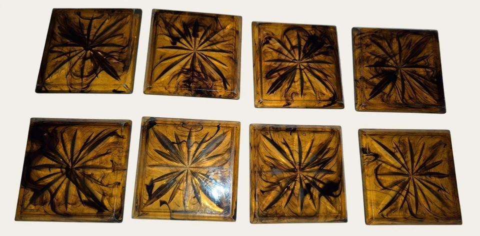 Vintage Amber Lucite Duracite Coasters Set Of 8 With Box Mcm - Image 1 of 4