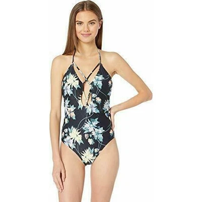 Traje de baño O'NEILL Juniors Dahlia de una pieza negro floral talla XL descarado con tiras Foto 1 de 4