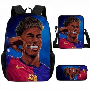 3 Pcs 39CM Lamine Yamal Football School Racksack Pencil Pouch Lunch Bag Gift New - Picture 1 of 2