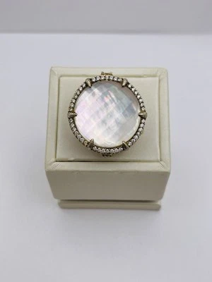 Judith Ripka 925 珍珠母 Eclipse 双金色戒指 尺寸 7 罕见 独特 — 第 1/4 张图片