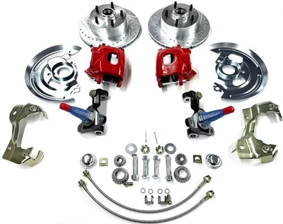 Oldsmobile Cutlass 1964-1972 conversión de freno de disco rotores perforados pinzas rojas Foto 1 de 4