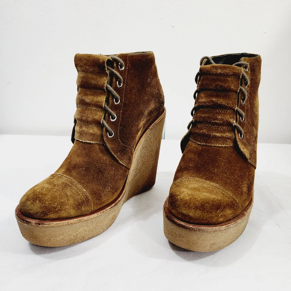 Botín PIERRE HARDY Gamuza Becerro Cuña Plataforma en Caqui EK08 Con Cordones EU 37 US 6.5 Foto 1 de 4