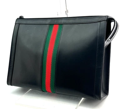 Vintage GUCCI Clutch Bag Sherry Line Leather Black Purse Authentic - Image 1 of 4