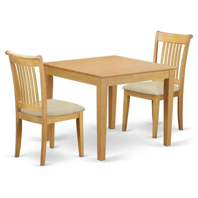 East West Furniture Oxford 3-piece Wood Dining Set with Cushion Seat in Oak - Image 1 of 4