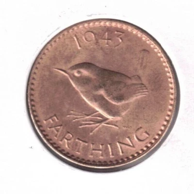 1943 Great Britain Uncirculated One Farthing KGVI & Eurasian Wien on Coin! #1 - Image 1 of 2