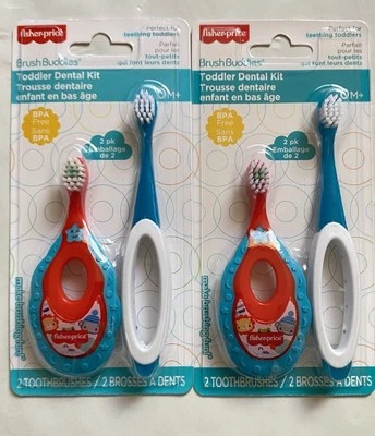 Kit dental Fisher Price Brush Buddies para niños pequeños cepillos de dientes y anillo de dentición (2) Foto 1 de 2